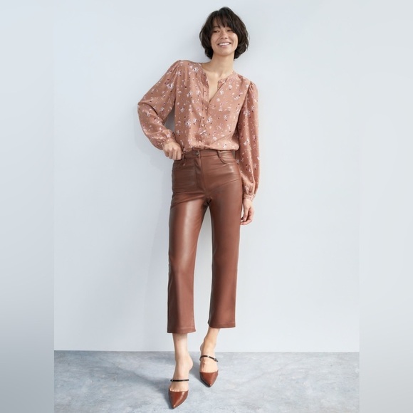 Wilfred Pants - NWT Wilfred Pants Melina Crop Cognac Brown Faux Leather Sz. 8
